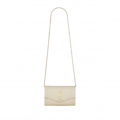 YSL UPTOWN CHAIN WALLET IN SHINY CROCODILE-EMBOSSED LEATHER 607788300256 (19*12*3cm)